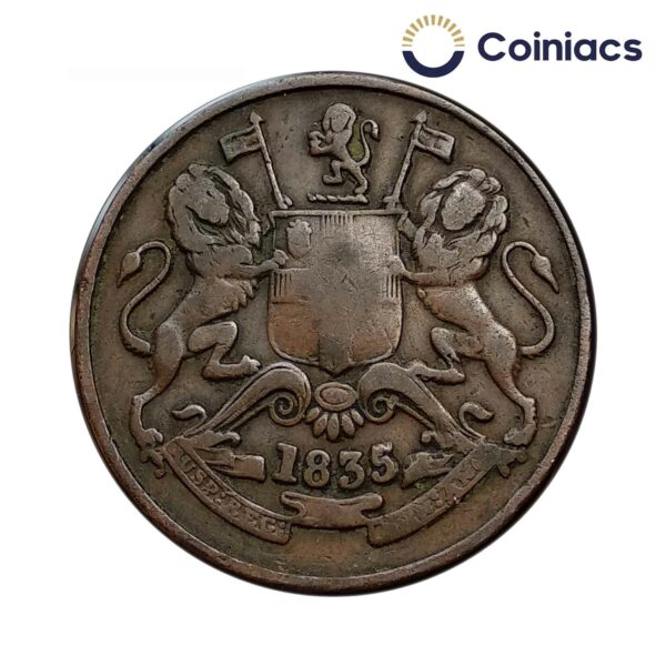 Half Anna East India Company 1835 Copper Coin, British India Uniform Coinage, Collectible.