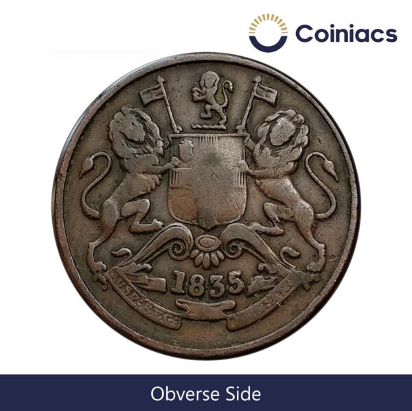 Half Anna East India Company 1835 Copper Coin, British India Uniform Coinage, Collectible. - Image 2