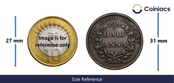 Half Anna East India Company 1835 Copper Coin, British India Uniform Coinage, Collectible. - Image 4
