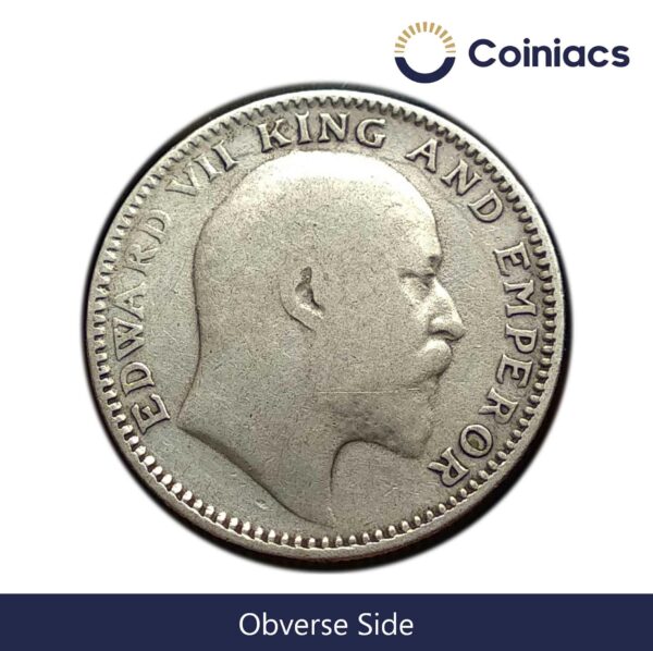 Scarce Half Rupee Edward VII King And Emperor (1905-1910) Silver Coin, British India Uniform Coinage, Collectible. - Image 2