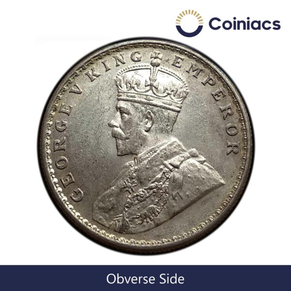 Rare UNC One Rupee George V King Emperor (1912-20) Silver Coin, British India Uniform Coinage, UNC. - Image 2