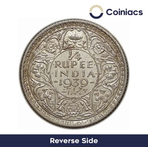 1/4 Rupee George VI King Emperor 1939 Silver Coin, British India Uniform Coinage, Collectible - Image 3