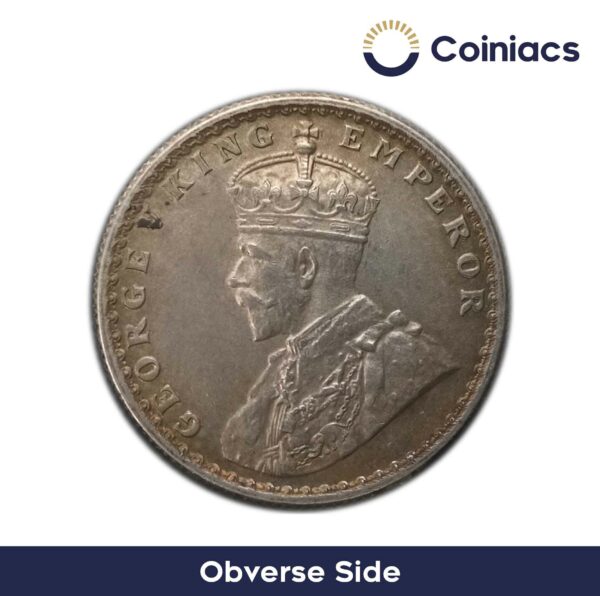 Half Rupee George V King Emperor 1912-36 Silver Coin, British India Uniform Coinage, Old Historic Coin. XF Grade - COINIACS - Image 2