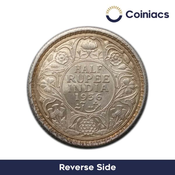 Half Rupee George V King Emperor 1912-36 Silver Coin, British India Uniform Coinage, Old Historic Coin. XF Grade - COINIACS - Image 3
