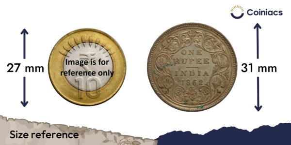 One Rupee Victoria Queen Crowned 1862 CE '5' Dots Variety Silver coin, British India Uniform Coinage, Collectible - Image 4