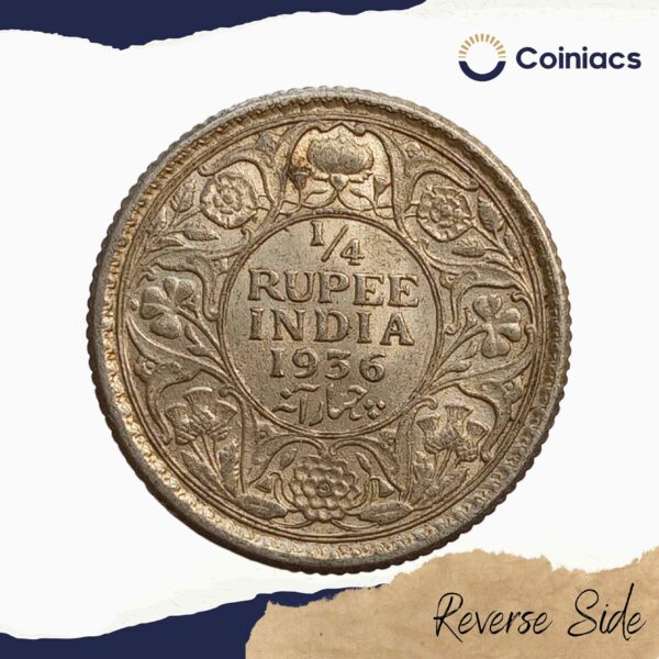 1/4 Rupee George V 1912-1936 CE Silver Coin, British India Uniform Coinage, UNC - Image 3