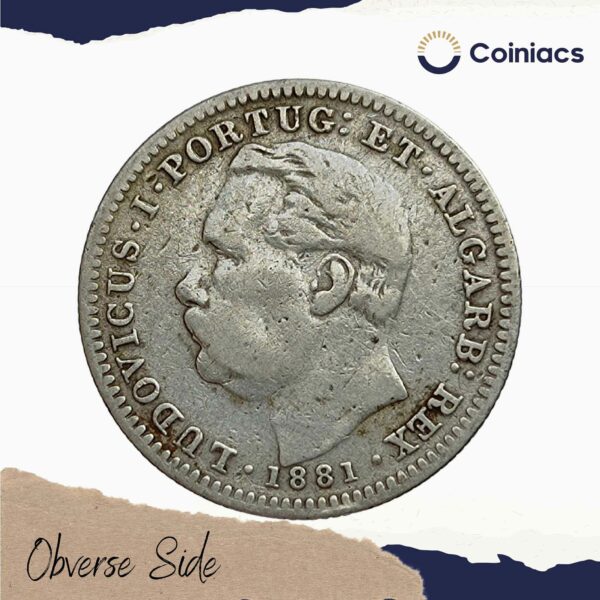 Meia Rupia (1/2 Rupia) Luiz I 1881 Silver old coin, Portuguese India (India Portugueza), Collectible - Image 2