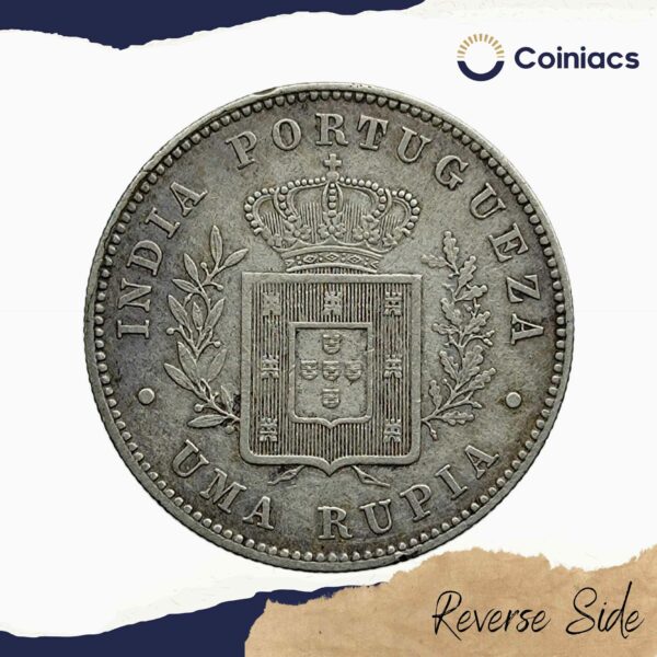 Uma Rupia (1 Rupia) Luiz I 1882 CE Silver coin, Portuguese India (India Portugueza), Collectible - Image 3