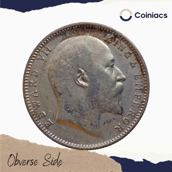 One Rupee Edward VI King & Emperor 1907 CE Silver Old Coin, British India Uniform Coinage, Collectible - Image 2