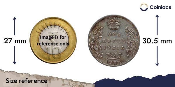 One Rupee Edward VI King & Emperor 1907 CE Silver Old Coin, British India Uniform Coinage, Collectible - Image 4
