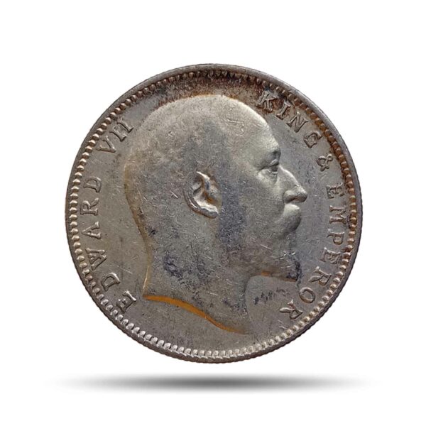 One Rupee Edward VI King & Emperor 1907 CE Silver Old Coin, British India Uniform Coinage, Collectible