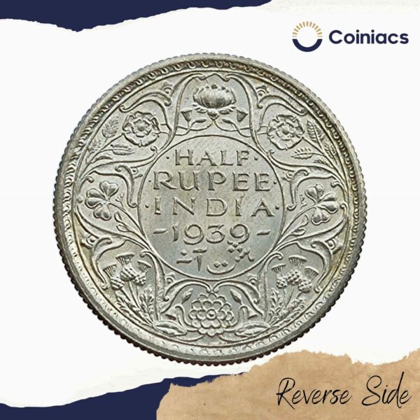 Half Rupee George VI King Emperor 1939 Calcutta Mint Silver Coin, British India Uniform Coinage, UNC - Image 3