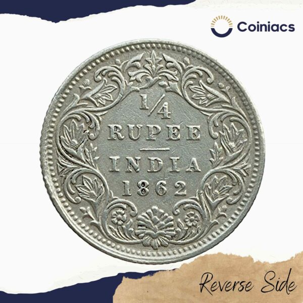 1/4 Rupee Victoria Queen 1862 Silver Coin, British India Uniform Coinage, Collectible - Image 3