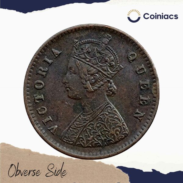 1/12 Anna Victoria Queen Crowned 1862 Copper Historic Coin, British India Uniform Coinage, Collectible - Image 2