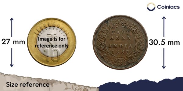 Scarce Half Anna Victoria Queen 1862 Copper Coin, British India Uniform Coinage, Collectable - Image 4