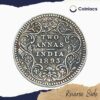 Two Annas Victoria Empress 1893 Calcutta Mint Silver Coin, British India Uniform Coinage, Collectable - Image 3