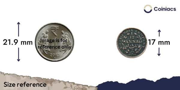 1/12 Anna East India Company Key Date 1848 Copper Coin, British India Uniform Coinage, Collectable - Image 4