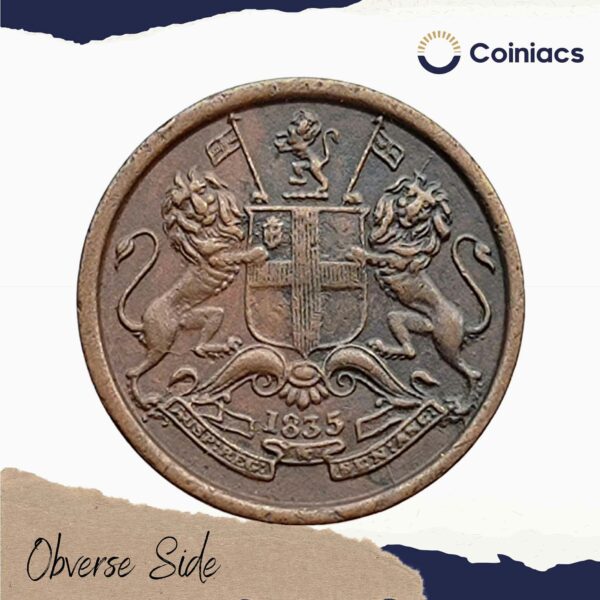 1/12 Anna East India Company 1835 Copper Coin, British India Uniform Coinage, Collectable - Image 2
