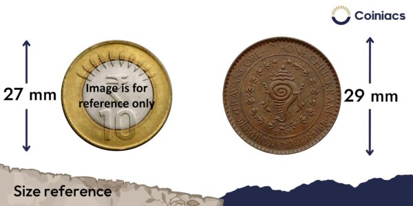 One Chuckram Bala Rama Varma II (ND 1939-40 CE) Bronze Old Coin, Princely State of Travancore, XF - Image 4