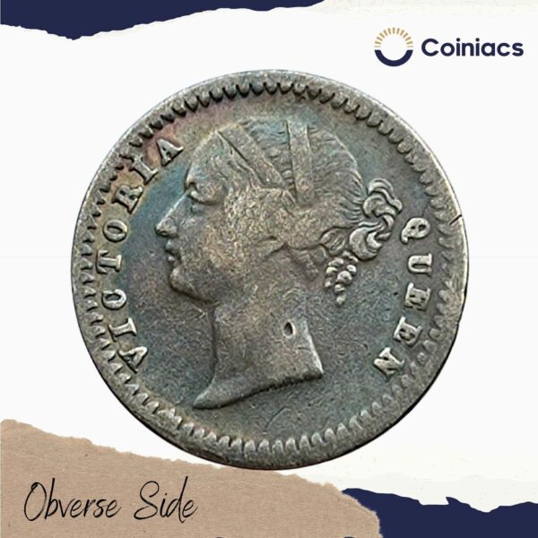 Two Annas Victoria Queen Divided Legend 1841 CE (With Sherif) 9 Berries (5L + 4R) Silver Coin, British India Uniform Coinage, Fine - Image 2