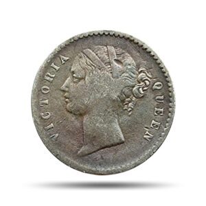 Two Annas Victoria Queen Divided Legend 1841 CE 9 Berries (5L + 4R) Silver Coin, British India Uniform Coinage, Fine
