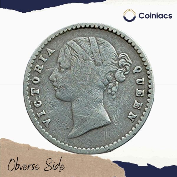 Two Annas Victoria Queen Divided Legend 1841 CE (With Sherif) 9 Berries (5L + 4R) Silver Coin, British India Uniform Coinage, Collectible - Image 2