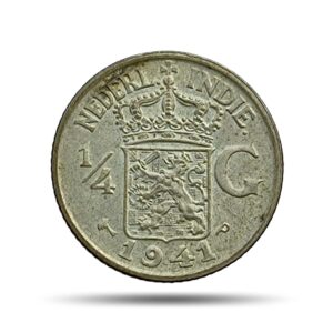 1/4 Gulden Wilhelmina 1942 United States Mint of Philadelphia Silver Old Coin, Netherlands East Indies (Dutch East Indies ) Colony in Indonesia, XF