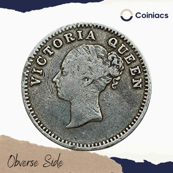 Two Annas Victoria Queen Continuous Legend 1841 CE Silver coin, British India Uniform Coinage, Collectible - Image 2