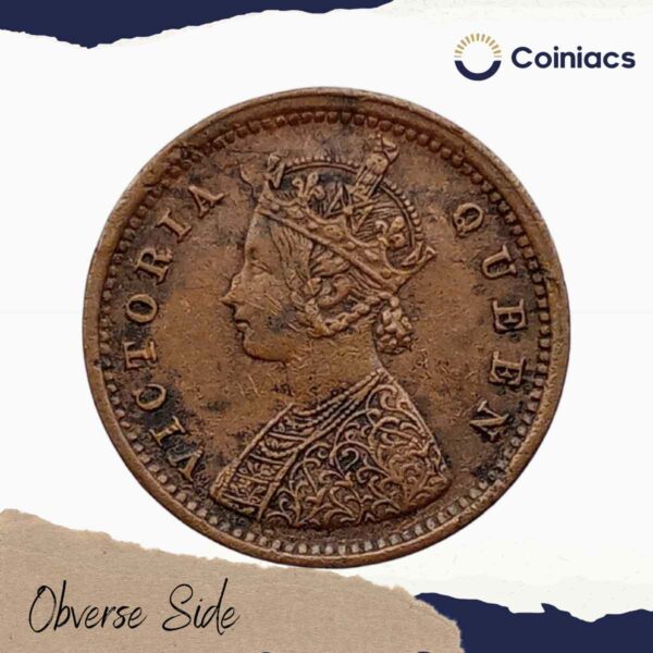1/12 Anna Victoria Queen Crowned 1862 Copper Historic Coin, British India Uniform Coinage, Collectible - Image 2