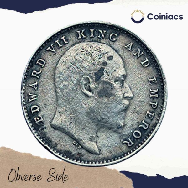 Two Annas Edward VII King And Emperor 1905 Silver Coin, British India Uniform Coinage, Collectible - Image 2