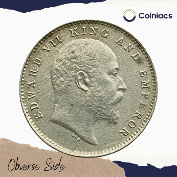 Two Annas Edward VII King And Emperor 1906 Silver Coin, British India Uniform Coinage, XF - Image 2