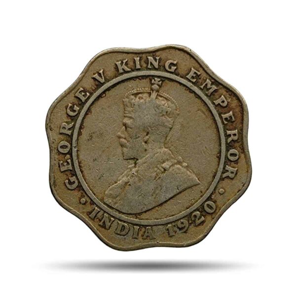 Scarce 4 Annas George V King Emperor 1920 Cupro-Nickel Coin, British India Uniform Coinage, Collectible.