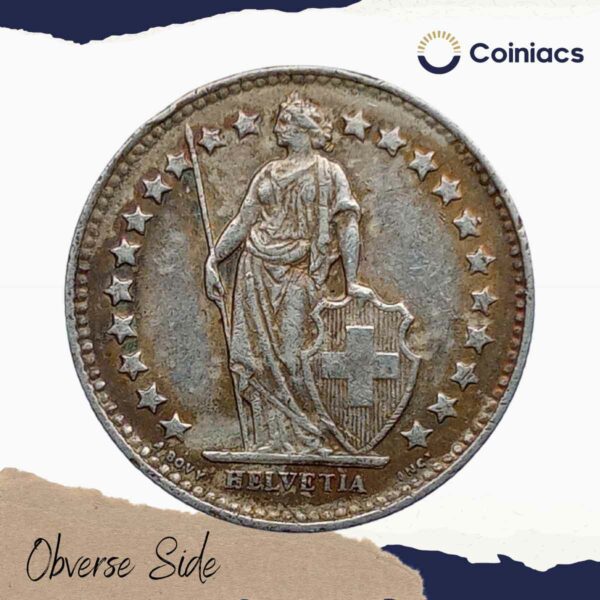 1/2 Franc Helvetia standing 1950 Switzerland Mint Silver Old Coin, Switzerland, Collectible. - Image 2