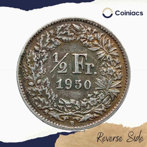 1/2 Franc Helvetia standing 1950 Switzerland Mint Silver Old Coin, Switzerland, Collectible. - Image 3