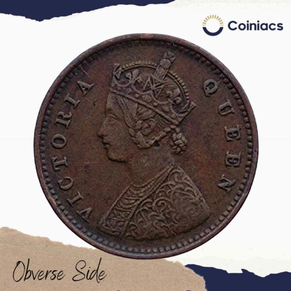 1/12 Anna Victoria Queen Crowned 1862 Copper Historic Coin, British India Uniform Coinage, Collectible - Image 2