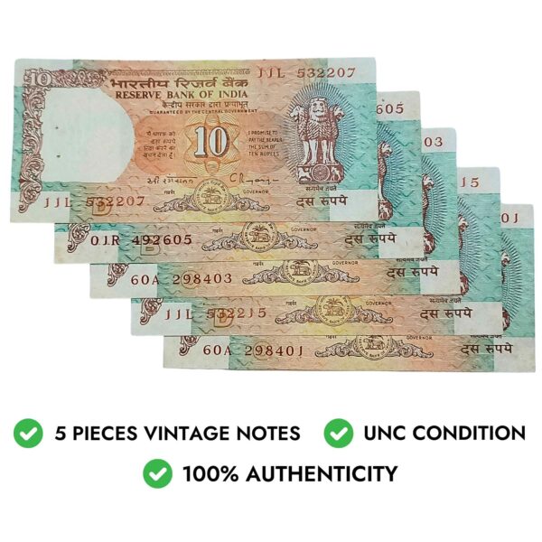 NOTAPHILY Rare Authentic Vintage Set of UNC 10 Rupees Shalimar Garden Issue (5 Pieces SET), Uncirculated Condition. - Image 3