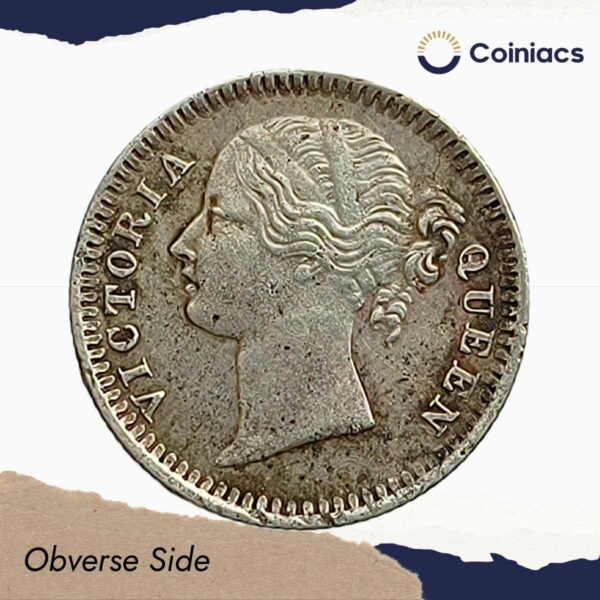 Scarce 1/4 Rupee Victoria Queen Divided Legend 1840 CE (Sheriff ) 10 Berries (6L +4R ) Silver coin, British India Uniform Coinage, Collectible. - Image 2