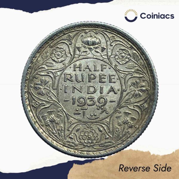 Scarce Mature Head Half Rupee George VI King Emperor 1939 Calcutta Mint (Head Type II) Silver Coin, British India Uniform Coinage, XF. - Image 3