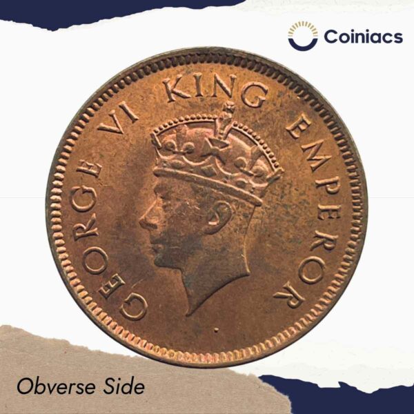 Scarce Young Head Quarter Anna George VI King Emperor 1940 Bombay Mint (Head Type I) Bronze Coin, British India Uniform Coinage, UNC - Image 2