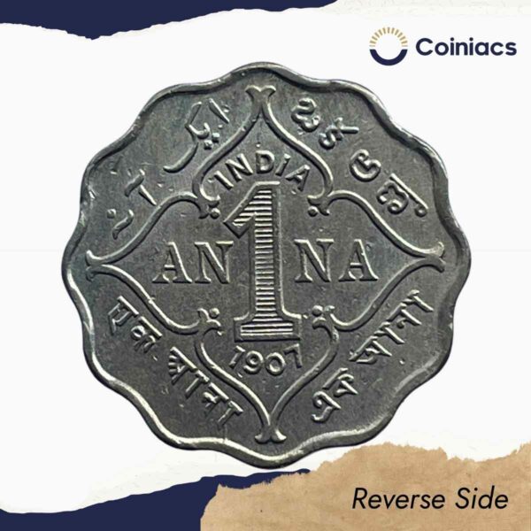 Scarce 1 Anna Edward VII King & Emperor 1908 Bombay Mint Copper-Nickel Coin, British India Uniform Coinage, XF. - Image 3