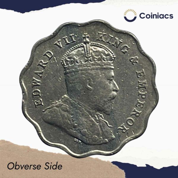 Scarce 1 Anna Edward VII King & Emperor 1908 Bombay Mint Copper-Nickel Coin, British India Uniform Coinage, XF. - Image 2