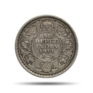 Scarce Half Rupee George V King Emperor 1914 Calcutta Mint Silver Coin, British India Uniform Coinage, Collectible.