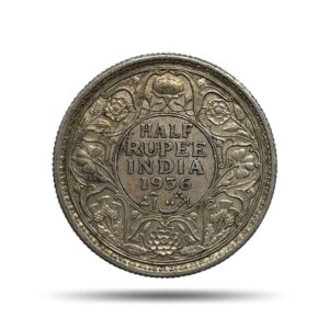 Scarce Half Rupee George V King Emperor 1936 Calcutta Mint Silver Coin, British India Uniform Coinage, Collectible.