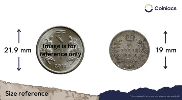 Scarce 1/4 Rupee Edward VII King And Emperor 1910 Calcutta Mint Silver Coin, British India Uniform Coinage, Collectible. - Image 4