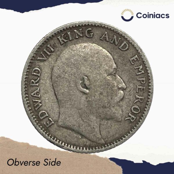 Scarce 1/4 Rupee Edward VII King And Emperor 1910 Calcutta Mint Silver Coin, British India Uniform Coinage, Collectible. - Image 2