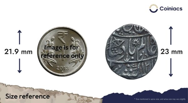 One rupee Shah Alam II (Fish Rupee) RY 46 121X AH Muhammadabad Banaras Mint Silver coin, Bengal Presidency, Collectible. - Image 4