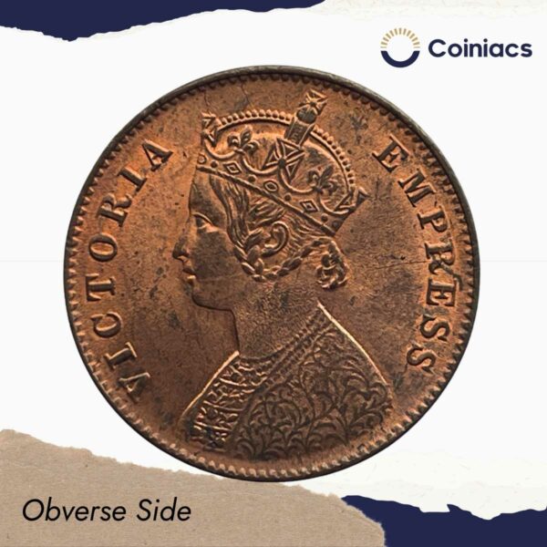 Quarter Anna Victoria Empress 1900 Calcutta Mint Copper Coin, British India Uniform Coinage, UNC. - Image 2