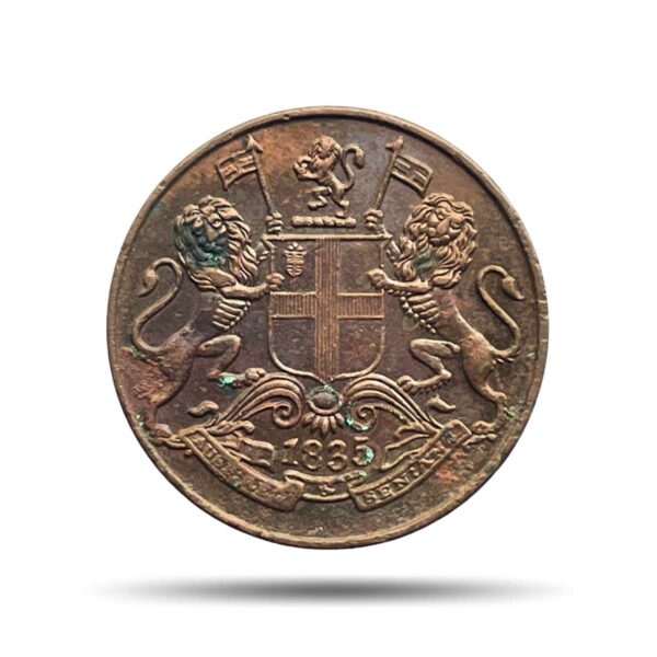 Quarter Anna East India Company 1835 Copper Coin, British India Uniform Coinage, Collectible.