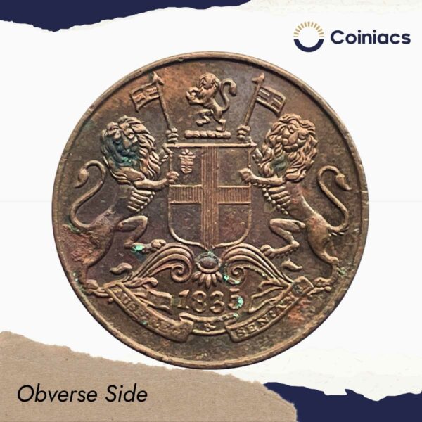 Quarter Anna East India Company 1835 Copper Coin, British India Uniform Coinage, Collectible. - Image 2