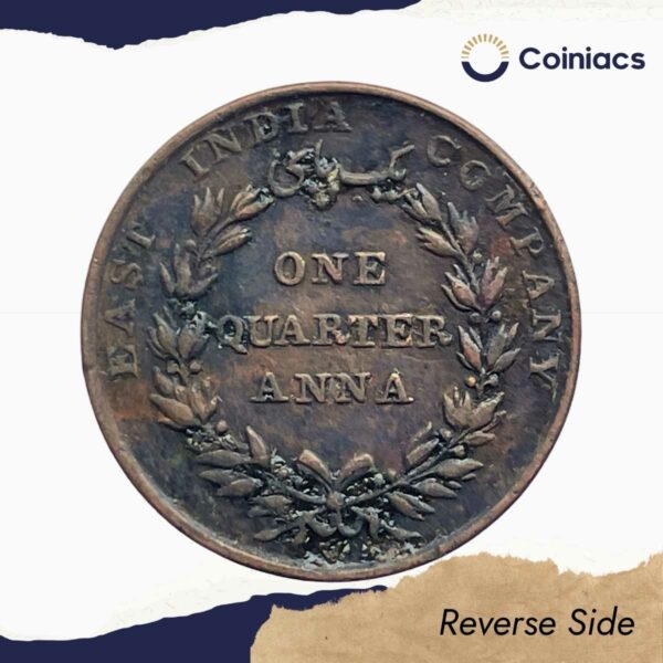 Quarter Anna East India Company 1835 Copper Coin, British India Uniform Coinage, Collectible. - Image 3